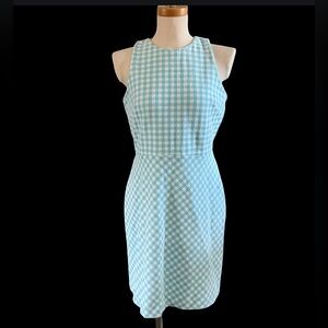 NWT $150 LOFT Ann Taylor Aqua Gingham Mini Dress City Work Business Eclectic 8p